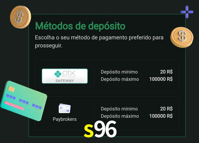 O cassino s96 oferece uma grande variedade de métodos de pagamento